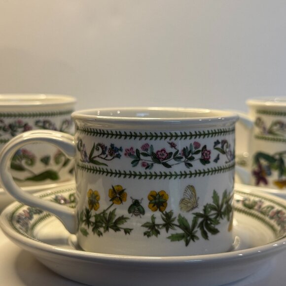 Portmeirion Botanic Garden Saucers (5) + 3 Cups Chipped | Floral Variation - Picture 3 of 12
